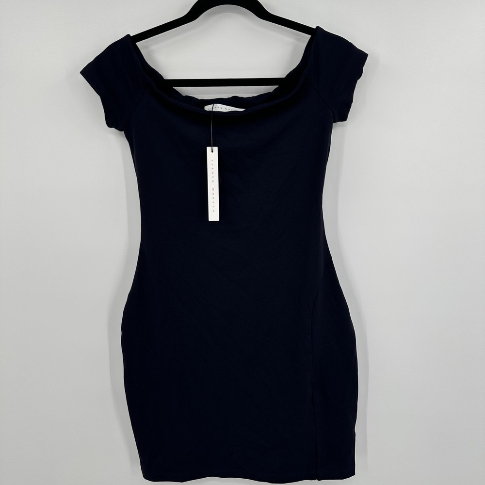 Susana Monaco Dress Womens Small Midnight Blue Off Shoulder‎ Bodycon New Tags